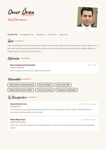Satış Danışmanı CV Örnekleri cv indir